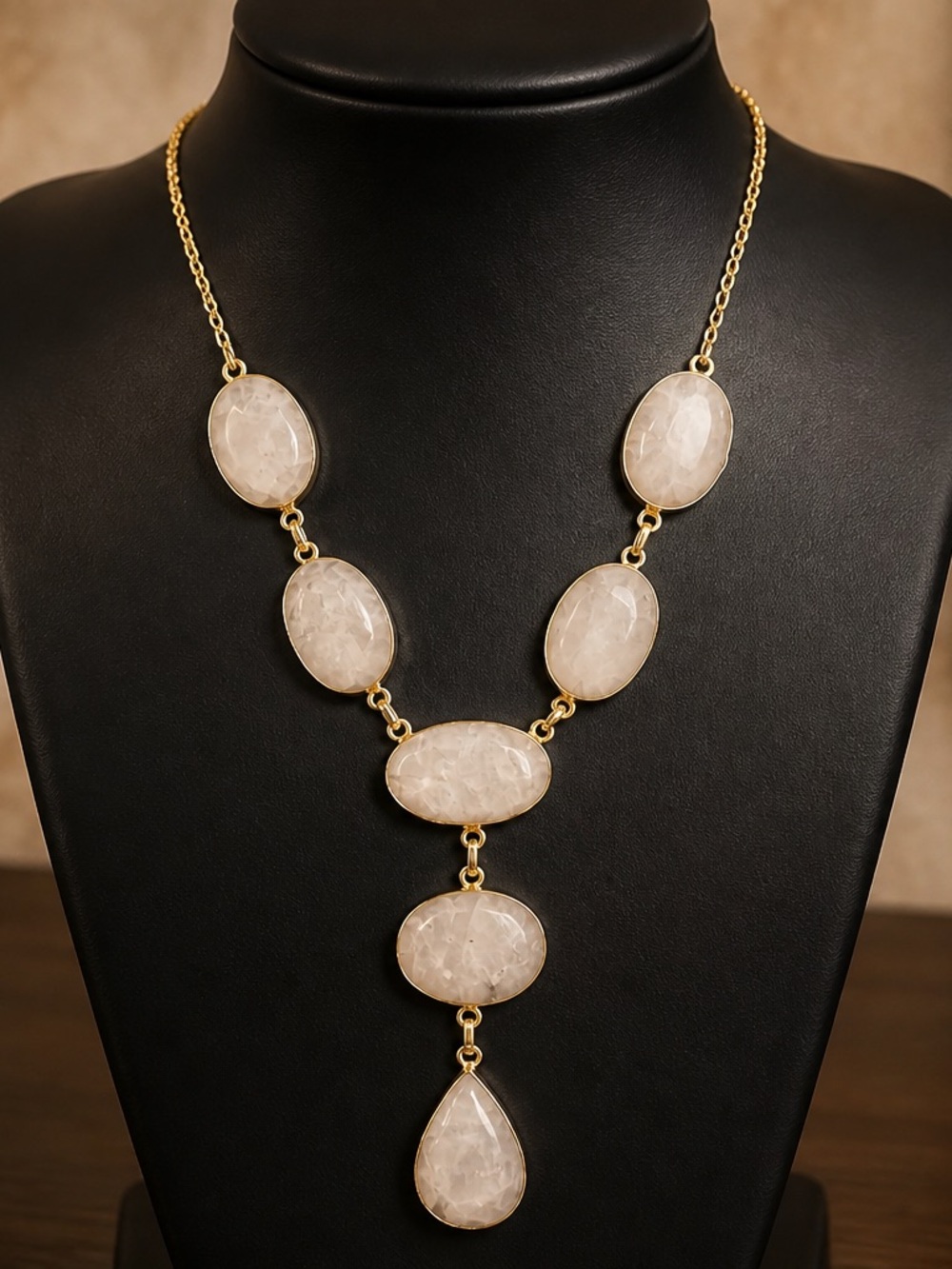 Moonstone Lariat Y-Necklace with Oval Stones & Teardrop Pendant - NWT